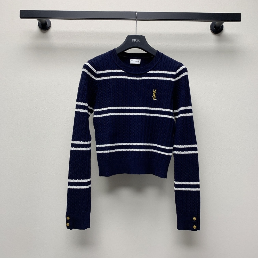 Yves Saint Laurent autumn and winter new round neck striped knitted sweater